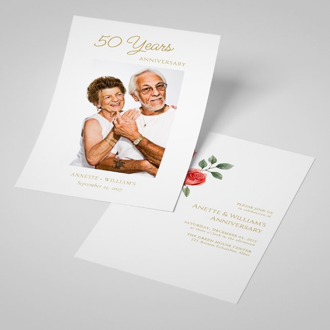 Ouro 50º aniversário de convites com Rosa (Personalized Golden 50th Anniversary Invitations with Rose)