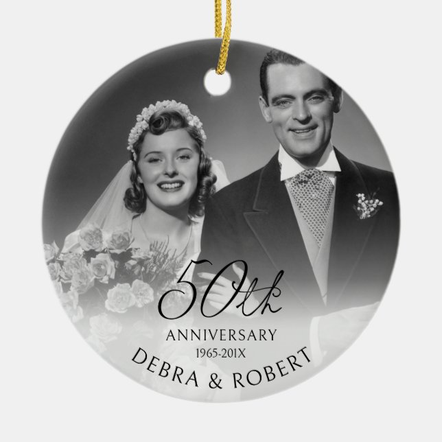Ouro 50º Aniversário do Ornamento de Fotos com Cód (Frente)