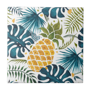 Ouro abacaxi azul palma folhas folhagem branco
