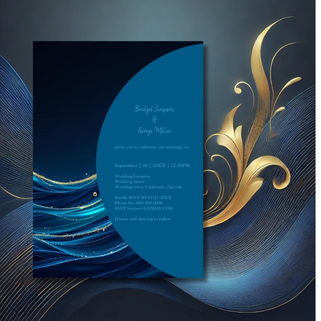 Ouro Accentado Casamento das Ondas do Oceano Abstr (Criador carregado)