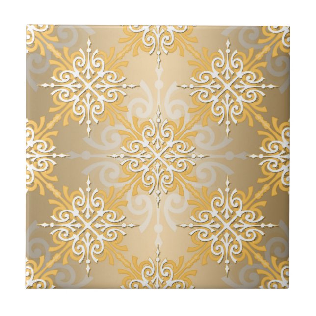 Ouro Amarelo Pálido com Padrão Damasco (Frente)