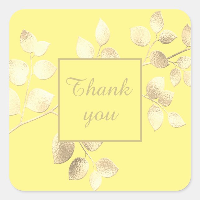 Ouro amarelo romântico deixa adesivo quadrado (Frente)