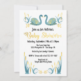 Ouro aquarela Swans Chá de fraldas Convite