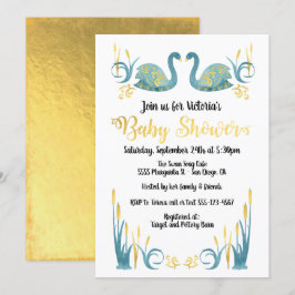 Ouro aquarela Swans Chá de fraldas Convite