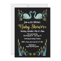 Ouro aquarela Swans Chá de fraldas Convite