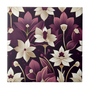 Ouro Art Deco Flowers Burgundy