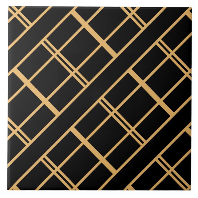 Ouro Art Deco Stripes em Azulejo Preto (Frente)
