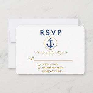 Ouro azul RSVP da âncora do casamento náutico