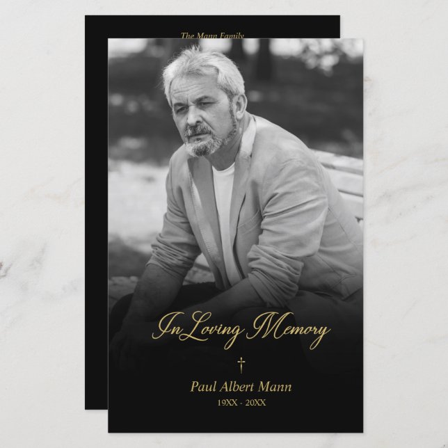 Ouro Barato No Funeral De Foto BW De Memória De Ad (Frente/Verso)