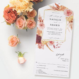 Ouro Borgonha e Casamento Floral Rosa Esbranquiçad