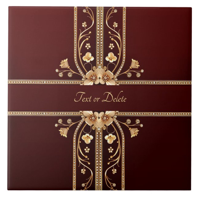 Ouro Borgonha Flores de cerâmica Azulejo (Frente)