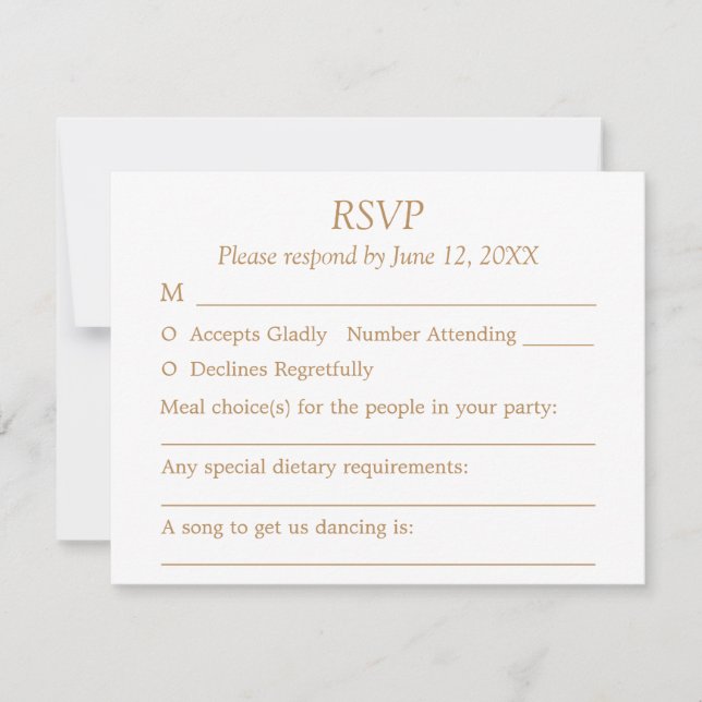 Ouro Branco Beige Guest Choices Weding RSVP Card (Frente)