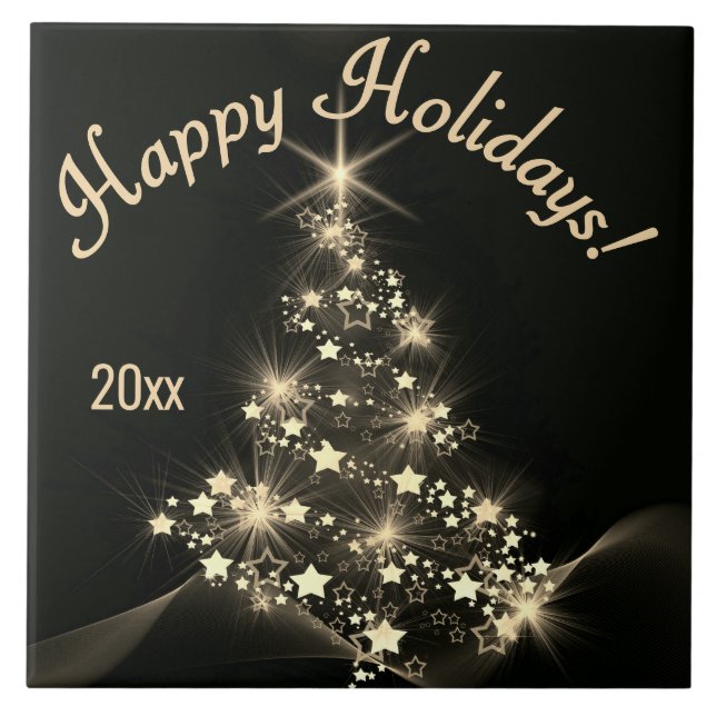 Ouro brilho de estrelas no ano negro da árvore de  (Frente)