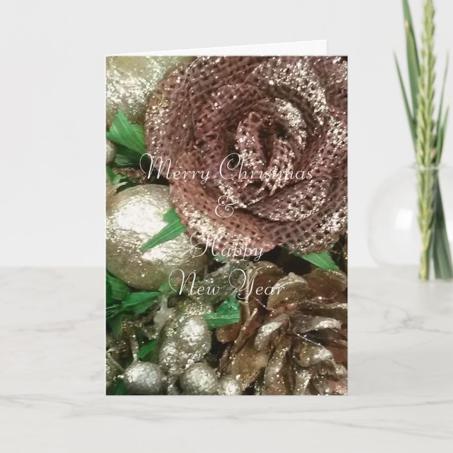 Ouro Brown Christmas Wreath, cartão de saudação (Frente)