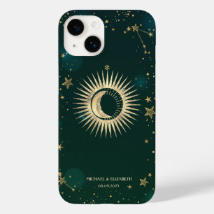 Ouro Celestial Sol e Lua Estrelas Verde