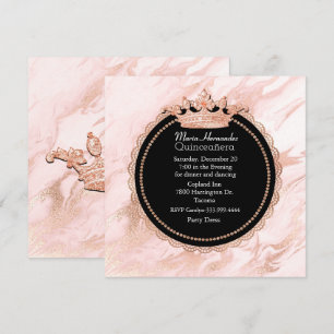 Ouro cor-de-rosa convite marmoreado de Quinceanera