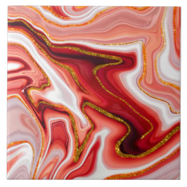 Ouro Coral Abstrato Arte Fluida em Mármore