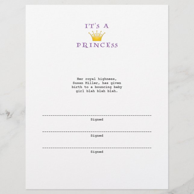 Ouro Coroa "É uma princesa" com fonte Mágica (Frente)