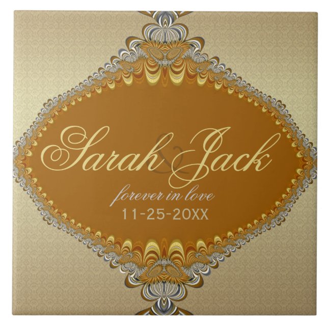 Ouro Damask Fractal Lace Casamento Keepsael (Frente)