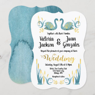 Ouro de aquarela Swans Convites para Casamento