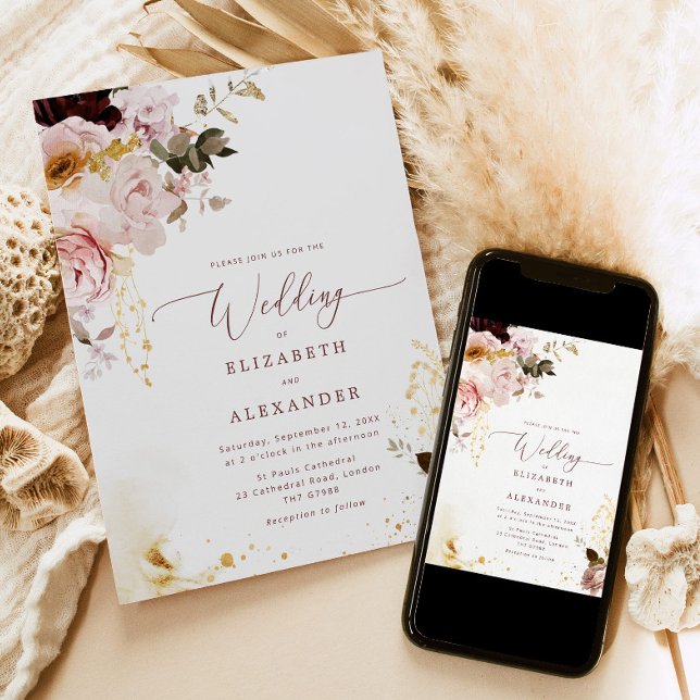 Ouro de borgonha queda convite para casamento eleg (Criador carregado)