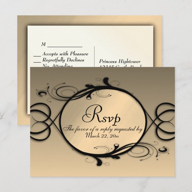 Ouro de Conto de Fadas com RSVP e Escolhas de Menu (Frente/Verso)