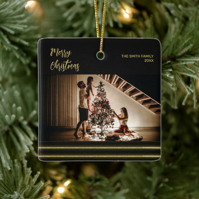 Ouro de Natal listras Cerâmicas Ornamento Quadrado (Árvore)