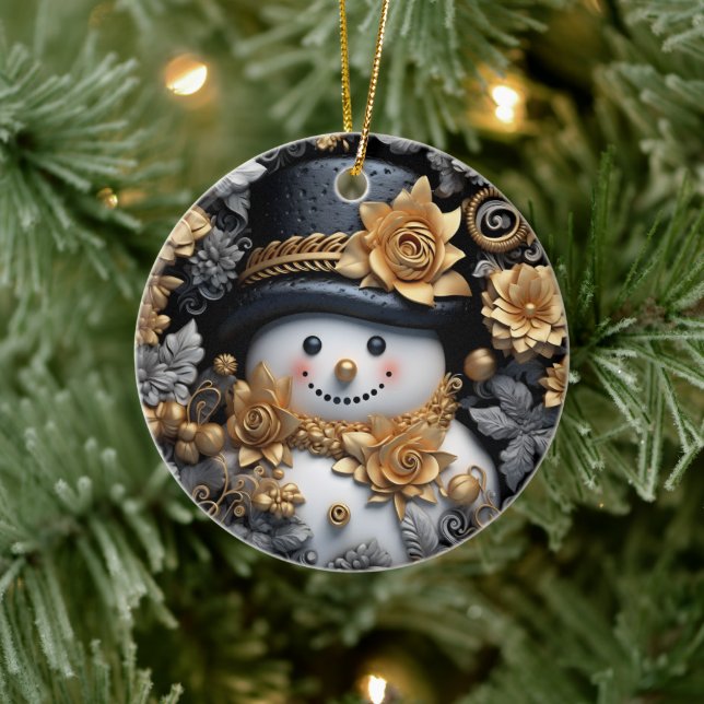 Ouro de ornamento Snowman com Rosas (Árvore)
