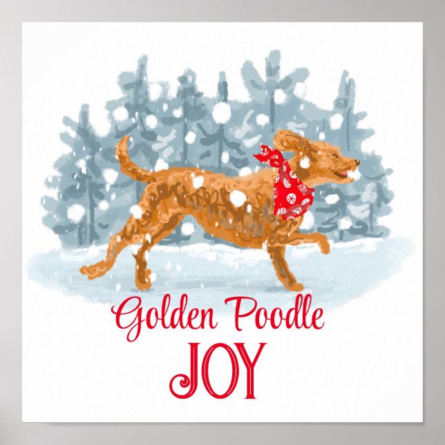 Ouro de Poodle Holiday Poster Feliz cão gosta de n (Frente)