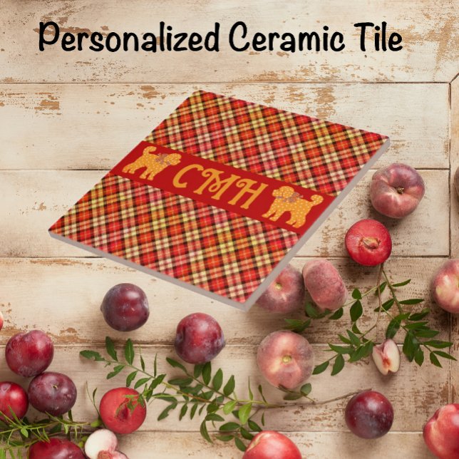 Ouro de porta de xadrez - Cachorro amarelo persona (Personalized ceramic tile in 2 sizes.)