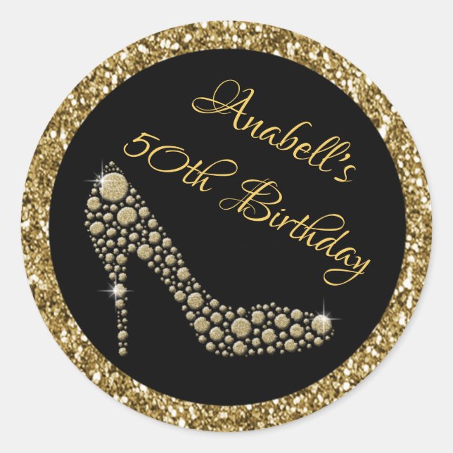 Ouro de saltos altos 50.º adesivos de aniversário (Frente)