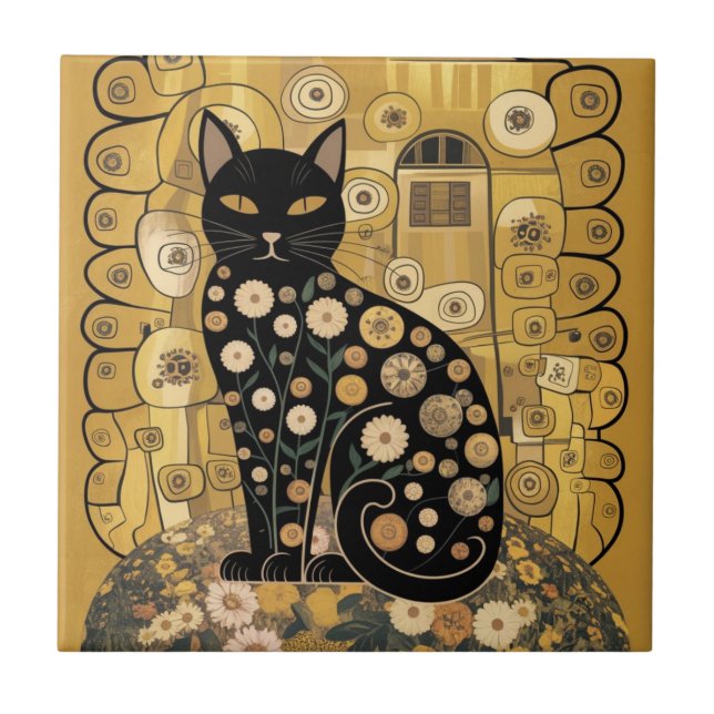 Ouro Decorativo Gustav Klimt Estilo preto de Gato (Frente)