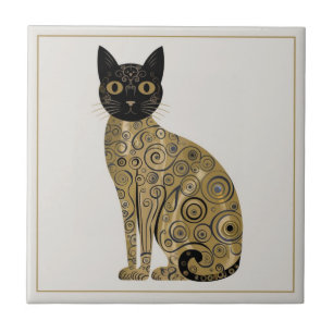 Ouro Decorativo Gustav Klimt Estilo preto de Gato