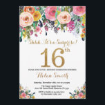 Ouro do convite do aniversário da surpresa floral<br><div class="desc">Convite do aniversário da surpresa floral 16o para mulheres. Flor floral da aguarela. Brilho Dourado. Flor cor-de-rosa,  amarela,  alaranjada,  roxa. Aniversário de criança. Senhora Adolescente Adolescente Bday Festança da menina. Para uma personalização mais adicional,  clique por favor "personalizam-no" botão e usam-nos nossa ferramenta de design para alterar este modelo.</div>