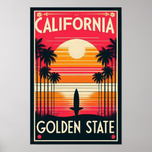 Ouro do Estado da Califórnia Vintage Sunset Poster