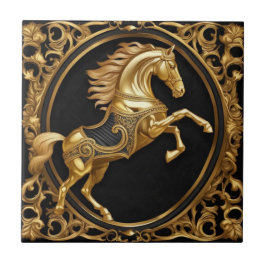 Ouro Dourado de cavalo e armação ornamental negra