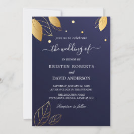 Ouro elegante e convite para casamento azul real