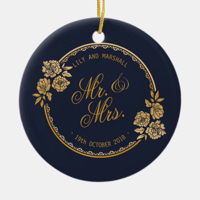 Ouro elegante ornamento cerâmico Wedding (Frente)