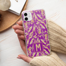 Ouro em mármore Chic roxo Monograma Personalizado