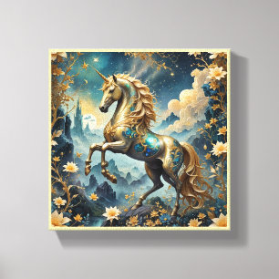 Ouro Encantado de Unicórnio Fantasia Canvas estend