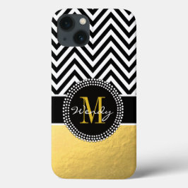 Ouro feminino e Chevron preto Monogrammed