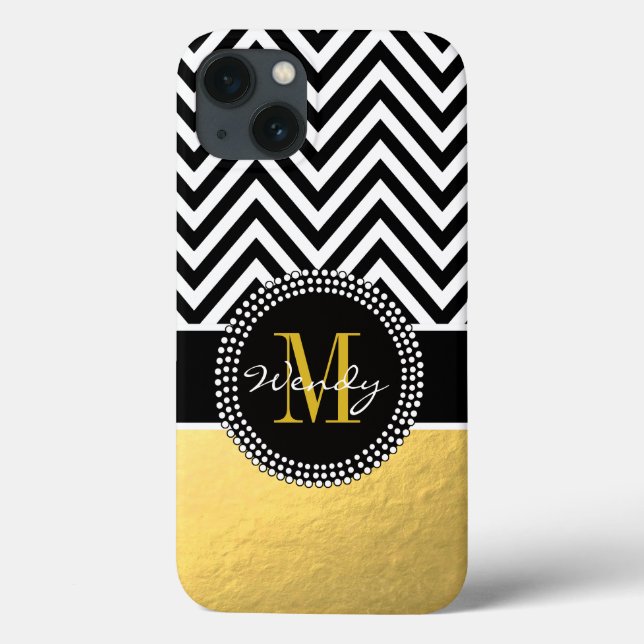 Ouro feminino e Chevron preto Monogrammed (Verso)