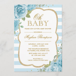 Ouro floral chique do azul do convite do chá de