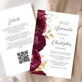 Ouro Floral Código QR Casamento Borgonha Orçamento