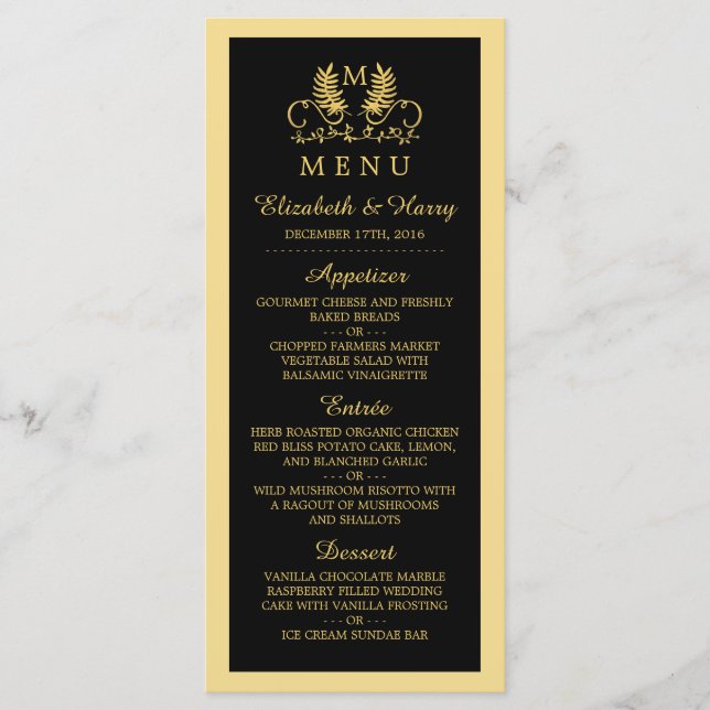 Ouro Floral Emblem Wedding Menu (Frente)