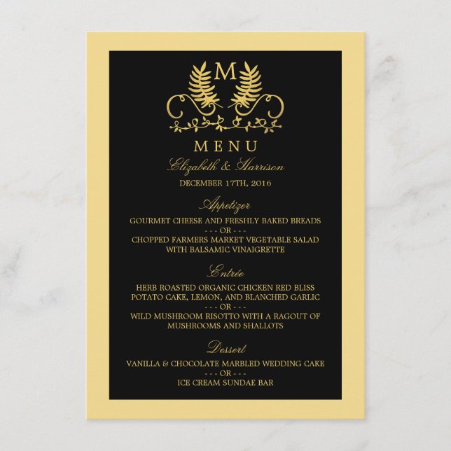 Ouro Floral Emblem Wedding Menu (Frente)