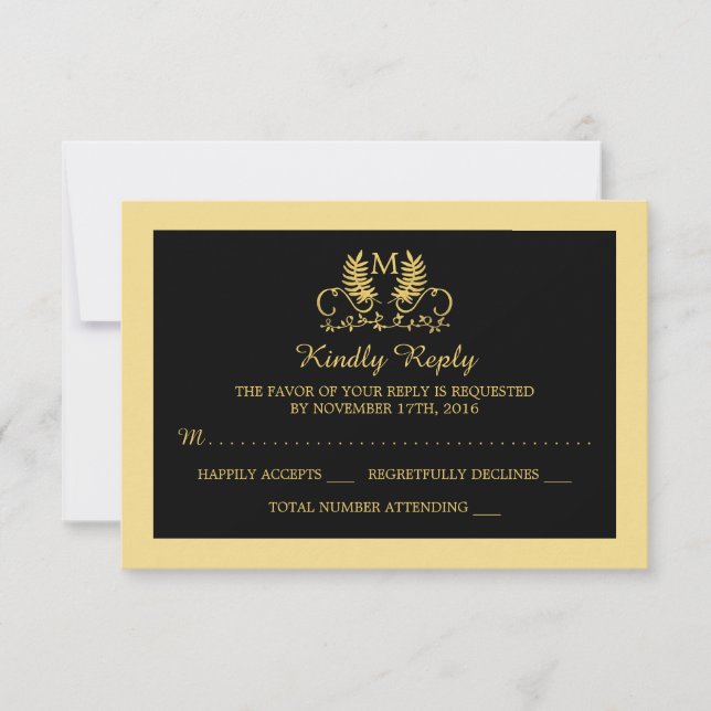 Ouro Floral Emblem Wedding RSVP (Frente)