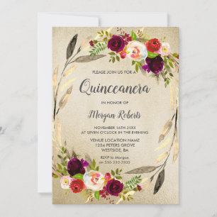 Ouro Floral Wreath Quinceanera Convite