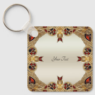 Ouro Flores Chaveiro de Gemstone Vermelho