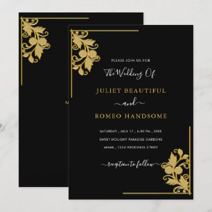 Ouro Flores Enquadram Convite Dourado De Casamento